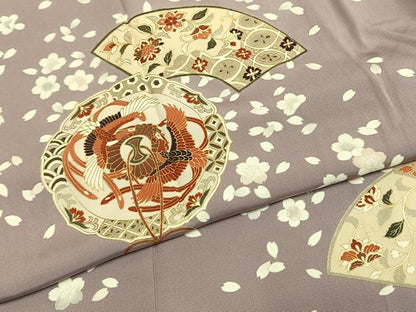 平和屋着物●訪問着 吉祥地紙花鳥文 金彩 正絹 逸品 AABF5973fy