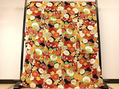平和屋着物●振袖 草花文 洗える着物 未使用 AABF5974fy