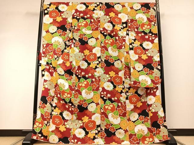 平和屋着物●振袖 草花文 洗える着物 未使用 AABF5974fy