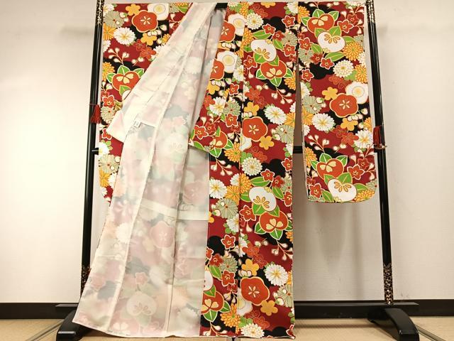 平和屋着物●振袖 草花文 洗える着物 未使用 AABF5974fy