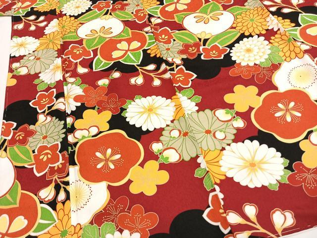平和屋着物●振袖 草花文 洗える着物 未使用 AABF5974fy