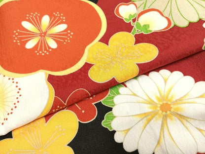 平和屋着物●振袖 草花文 洗える着物 未使用 AABF5974fy