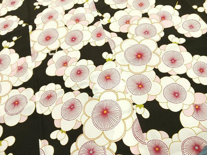 平和屋着物●振袖 舞花文 黒地 洗える着物 未使用 AABF5976fy