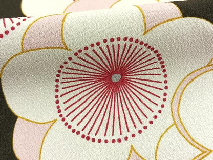 平和屋着物●振袖 舞花文 黒地 洗える着物 未使用 AABF5976fy