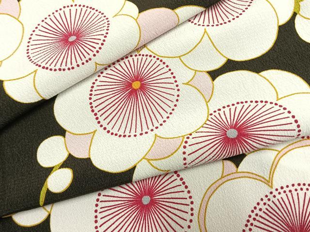 平和屋着物●振袖 舞花文 黒地 洗える着物 未使用 AABF5976fy