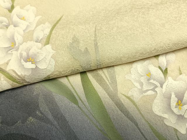 平和屋着物●訪問着 手描き 草花文 暈し染め 銀彩 やまと誂製 正絹 逸品 AABF5977fy