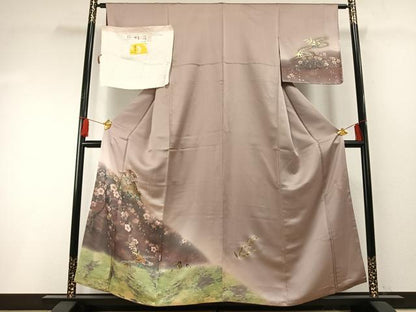 平和屋着物●訪問着　作家物　手描き　珠虹箔　螺鈿　繪夢工房　風景花文　暈し染め　金銀彩　反端付き　正絹　逸品　AABF5979fy
