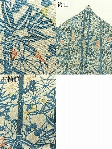 平和屋着物●上質な小紋　藍　型染め　松竹梅　鬼しぼ縮緬　正絹　逸品　AABF5981fy