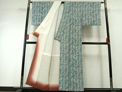 平和屋着物●上質な小紋　藍　型染め　松竹梅　鬼しぼ縮緬　正絹　逸品　AABF5981fy