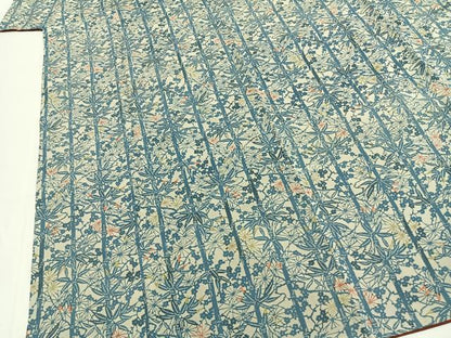 平和屋着物●上質な小紋　藍　型染め　松竹梅　鬼しぼ縮緬　正絹　逸品　AABF5981fy