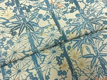 平和屋着物●上質な小紋　藍　型染め　松竹梅　鬼しぼ縮緬　正絹　逸品　AABF5981fy