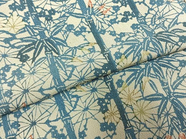平和屋着物●上質な小紋　藍　型染め　松竹梅　鬼しぼ縮緬　正絹　逸品　AABF5981fy