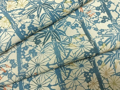 平和屋着物●上質な小紋　藍　型染め　松竹梅　鬼しぼ縮緬　正絹　逸品　AABF5981fy