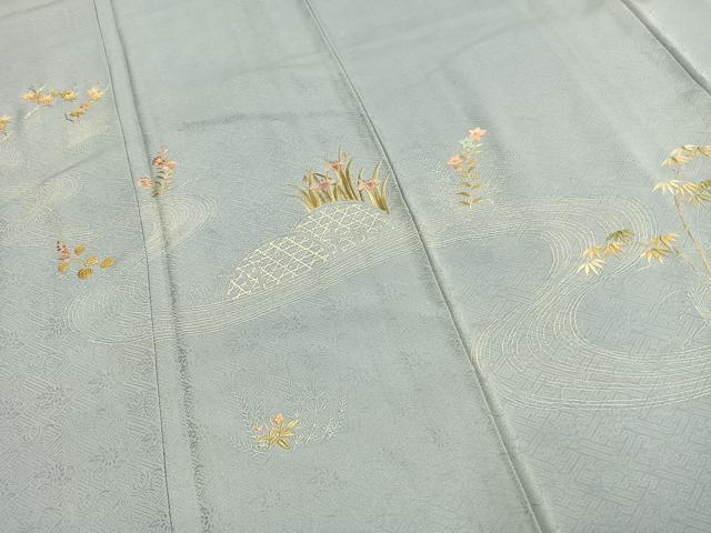 平和屋着物■豪華色留袖 刺繍 流水花文 金糸 正絹 逸品 AABF5990fy