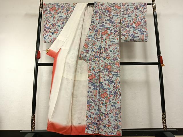 平和屋着物□上質な小紋 型染め 舞蝶花鳥文 正絹 逸品 AABF5993fy
