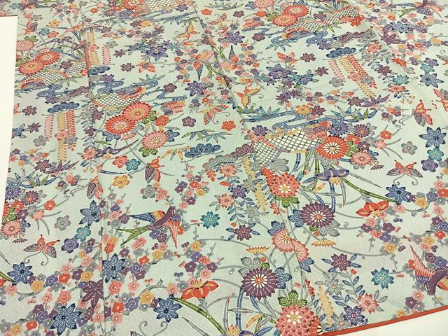 平和屋着物□上質な小紋 型染め 舞蝶花鳥文 正絹 逸品 AABF5993fy