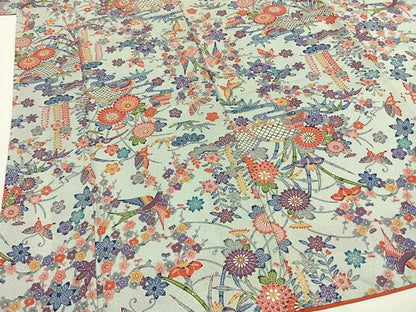 平和屋着物■上質な小紋 型染め 舞蝶花鳥文 正絹 逸品 AABF5993fy