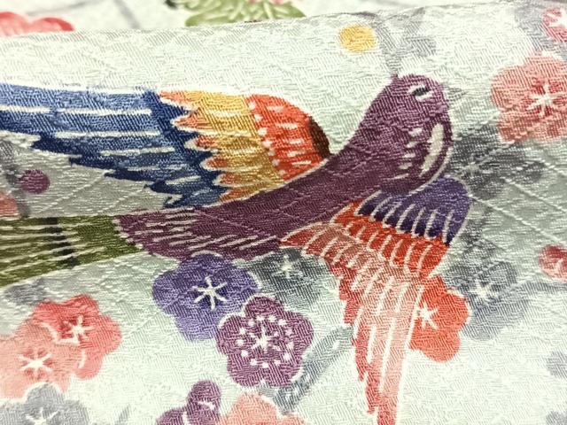 平和屋着物□上質な小紋 型染め 舞蝶花鳥文 正絹 逸品 AABF5993fy