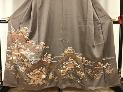 平和屋着物■豪華色留袖 刺繍 風景花文 金糸 金彩 正絹 逸品 AABF5994fy