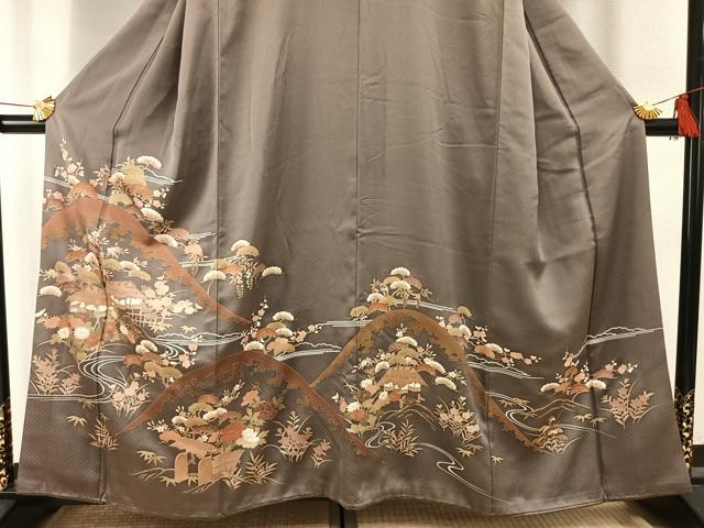 平和屋着物■豪華色留袖 刺繍 風景花文 金糸 金彩 正絹 逸品 AABF5994fy