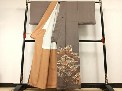 平和屋着物■豪華色留袖 刺繍 風景花文 金糸 金彩 正絹 逸品 AABF5994fy