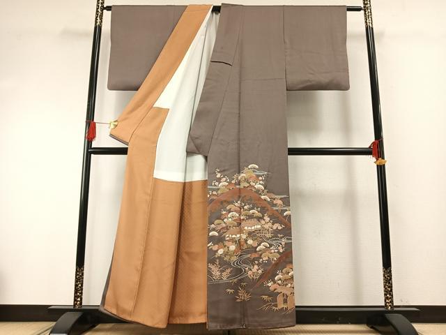 平和屋着物■豪華色留袖 刺繍 風景花文 金糸 金彩 正絹 逸品 AABF5994fy
