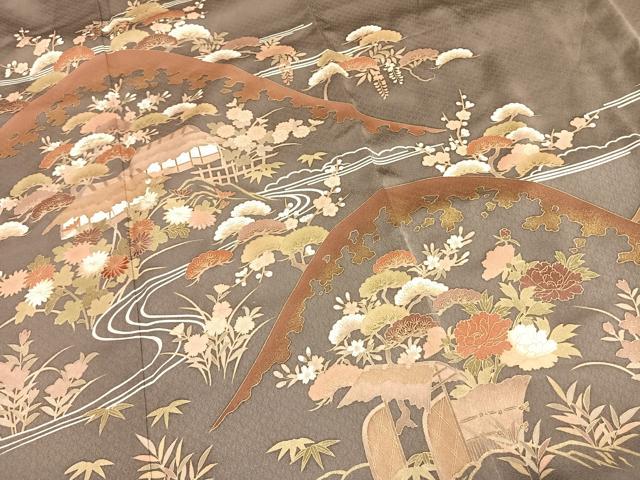 平和屋着物■豪華色留袖 刺繍 風景花文 金糸 金彩 正絹 逸品 AABF5994fy