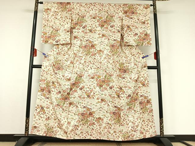 平和屋着物▽上質な小紋 単衣 花鼓文 金彩 正絹 逸品 AABF6002jh