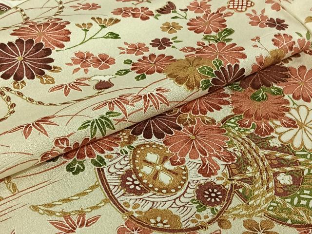 平和屋着物▽上質な小紋 単衣 花鼓文 金彩 正絹 逸品 AABF6002jh