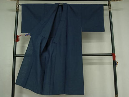 平和屋着物▽男性 紬 アンサンブル 単衣 濃藍色 正絹 逸品 AABF6006jh