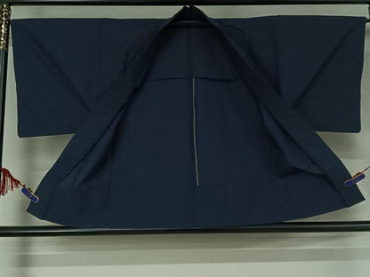 平和屋着物▽男性 紬 アンサンブル 単衣 濃藍色 正絹 逸品 AABF6006jh