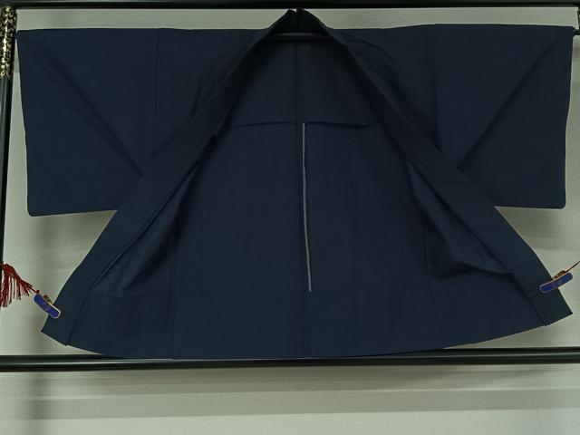 平和屋着物▽男性 紬 アンサンブル 単衣 濃藍色 正絹 逸品 AABF6006jh