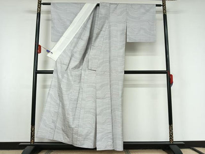 平和屋着物▽本場大島紬 単衣 白大島 9マルキ 横段文 正絹 逸品 AABF6007jh