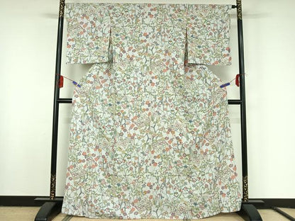 平和屋着物▽上質な小紋 単衣 型染め 松竹梅文 正絹 逸品 未使用 AABF6009jh