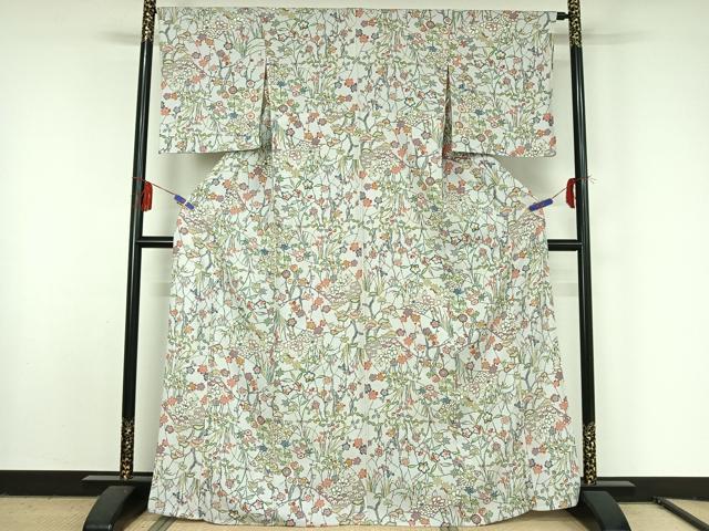 平和屋着物▽上質な小紋 単衣 型染め 松竹梅文 正絹 逸品 未使用 AABF6009jh