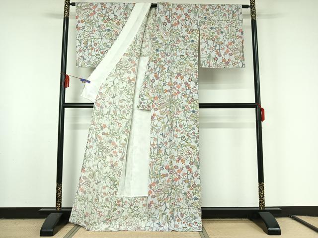 平和屋着物▽上質な小紋 単衣 型染め 松竹梅文 正絹 逸品 未使用 AABF6009jh