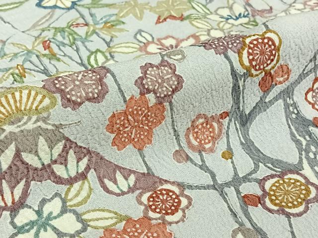 平和屋着物▽上質な小紋 単衣 型染め 松竹梅文 正絹 逸品 未使用 AABF6009jh