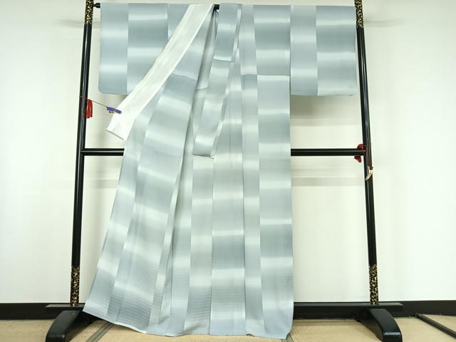平和屋着物▽小紋 単衣 横段文 暈し染め 洗える着物 AABF6011jh