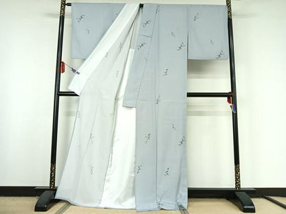 平和屋着物▽上質な小紋 単衣 草花文 正絹 逸品 AABF6017jh