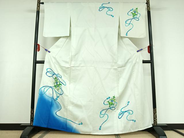 平和屋着物▽訪問着 単衣 刺繍 飾花文 暈し染め 金糸 金彩 正絹 逸品 AABF6020jh