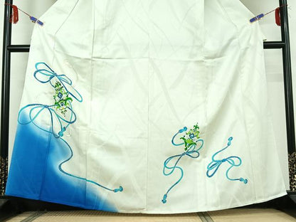 平和屋着物▽訪問着 単衣 刺繍 飾花文 暈し染め 金糸 金彩 正絹 逸品 AABF6020jh