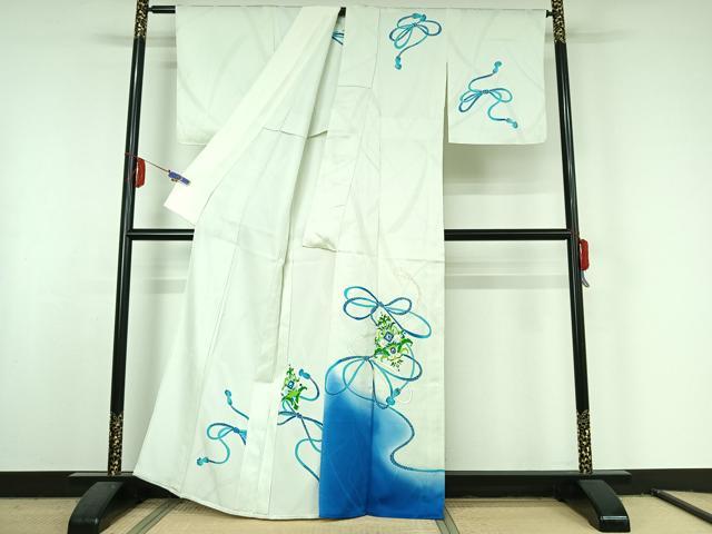 平和屋着物▽訪問着 単衣 刺繍 飾花文 暈し染め 金糸 金彩 正絹 逸品 AABF6020jh
