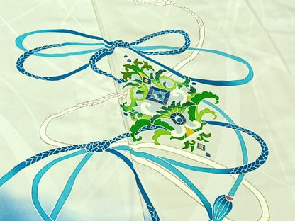 平和屋着物▽訪問着 単衣 刺繍 飾花文 暈し染め 金糸 金彩 正絹 逸品 AABF6020jh