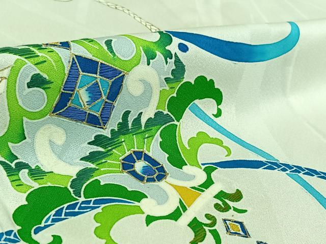 平和屋着物▽訪問着 単衣 刺繍 飾花文 暈し染め 金糸 金彩 正絹 逸品 AABF6020jh