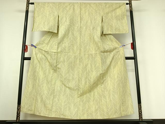 平和屋着物▽上質な紬 単衣 枝葉文 高島屋扱い 正絹 逸品 AABF6021jh