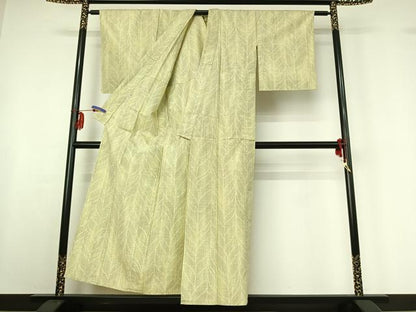 平和屋着物▽上質な紬 単衣 枝葉文 高島屋扱い 正絹 逸品 AABF6021jh
