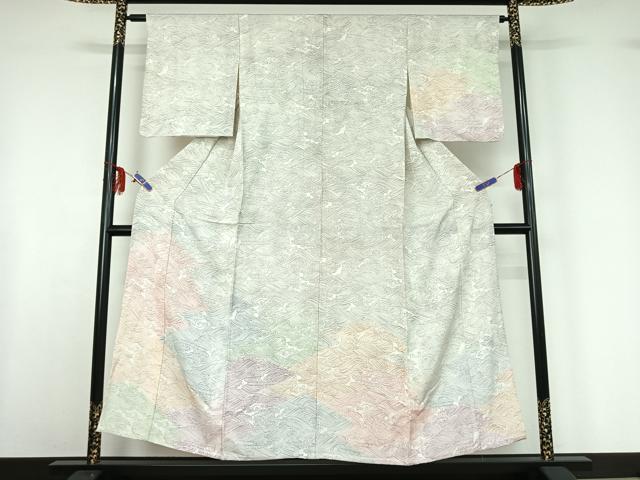 平和屋着物▽訪問着 単衣 立波文 正絹 逸品 AABF6023jh