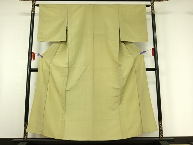 平和屋着物▽上質な紬　単衣　色無地　若葉色　正絹　逸品　AABF6027jh