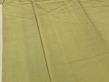 平和屋着物▽上質な紬　単衣　色無地　若葉色　正絹　逸品　AABF6027jh