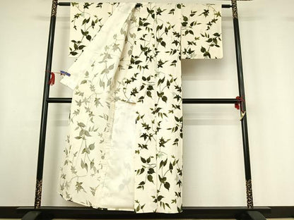 平和屋着物▽上質な小紋 単衣 草葉文 金銀彩 正絹 逸品 AABF6028jh